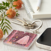 Gekke Roze Geest in betoverd bloemenbos Sleutelhanger (Voorkant Rechts)