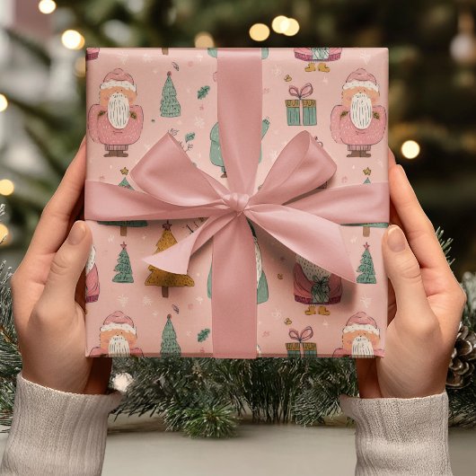 Gekke Roze Kerstman Cadeaupapier