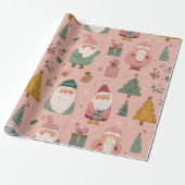 Gekke Roze Kerstman Cadeaupapier (Uitgerold)