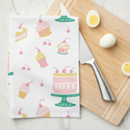 Gekke roze taart en cupcakes theedoek