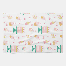 Gekke roze taart en cupcakes theedoek