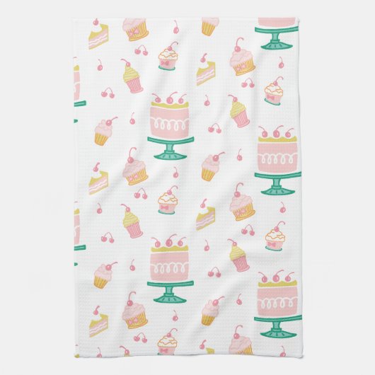 Gekke roze taart en cupcakes theedoek (Verticaal)