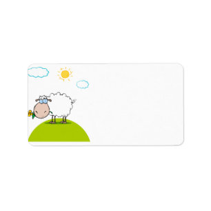 gekke schapen op een heuvel met een bloem etiket