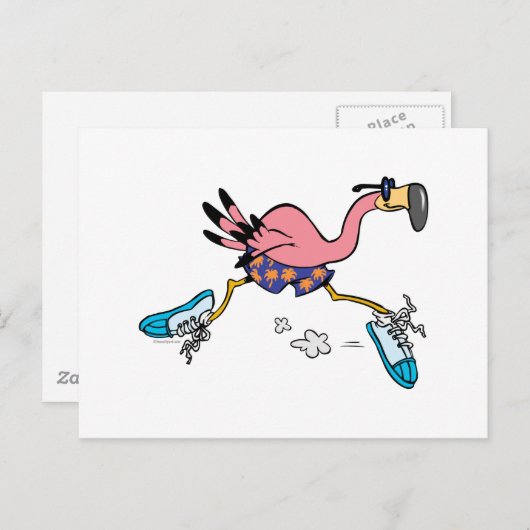 gekke schattig joggen met flamingo briefkaart (Voorkant / Achterkant)