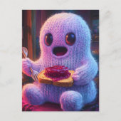 Gekke Schattige Geest eten Toast Jam met Fork Briefkaart (Voorkant)