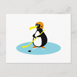 gekke schattige ijshockeypinguïn briefkaart