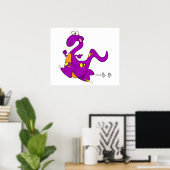 gekke schattige paarse dino dinosauruscartoon poster (Thuiskantoor)