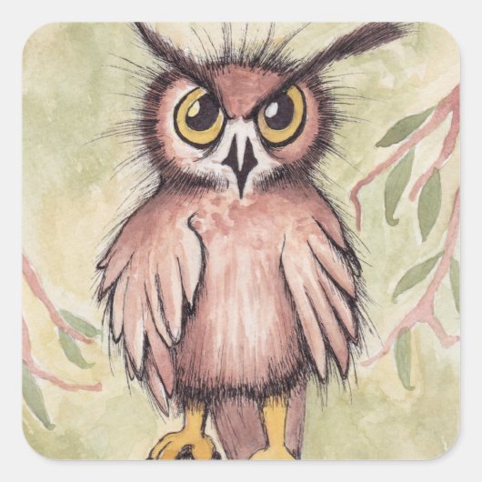 Gekke schattige uil vierkante sticker (Voorkant)