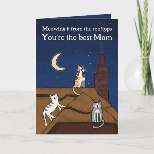 Gekke Schattigee Cat Mewing Rooftops Moederdag Kaart (Voorkant)