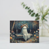 Gekke Schattigee geest met bloemenkroon op schomme Briefkaart (Staand voorkant)