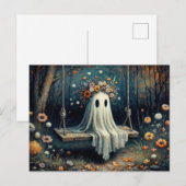Gekke Schattigee geest met bloemenkroon op schomme Briefkaart (Voorkant / Achterkant)