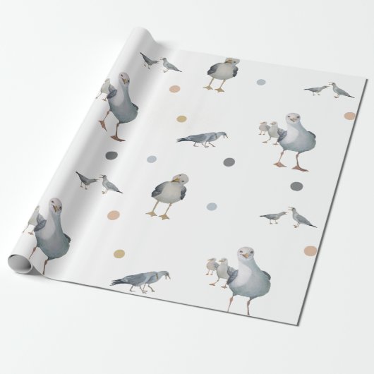 Gekke Seagulls cadeauverpakking Cadeaupapier (Uitgerold)
