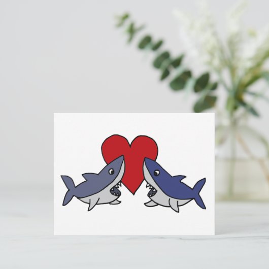 Gekke Sharks in Love Art Briefkaart (Staand voorkant)