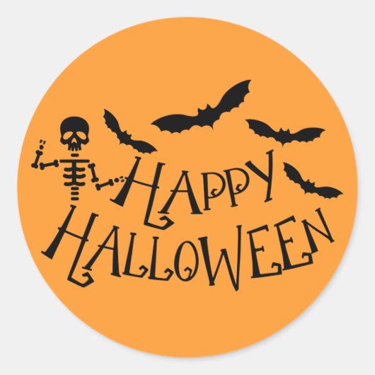 Gekke Skeletvlekken zwart en Oranje Happy Hallowee Ronde Sticker (Voorkant)