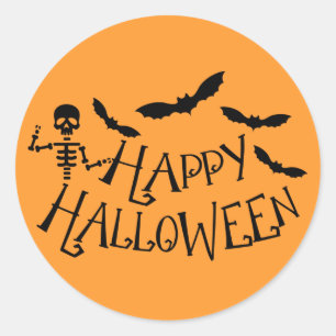 Gekke Skeletvlekken zwart en Oranje Happy Hallowee Ronde Sticker