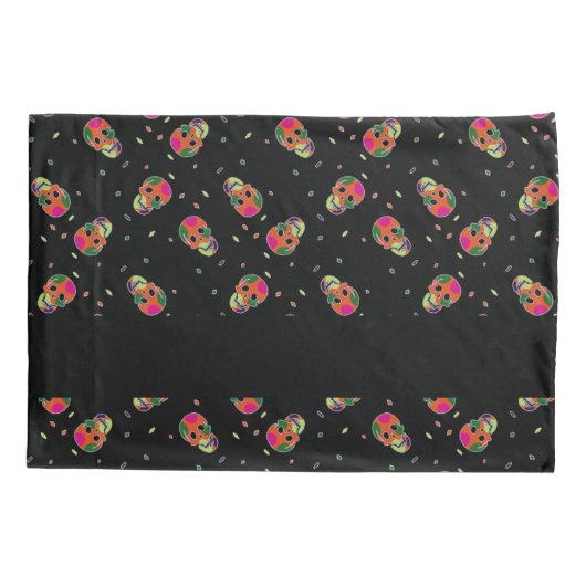 Gekke skulls op zwart kussensloop (Achterkant)