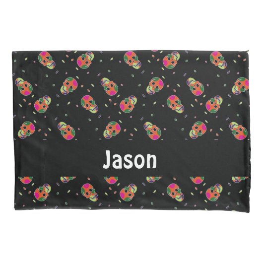 Gekke skulls op zwart kussensloop (Voorkant)