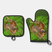 Gekke sleuf in een structuur ovenwant & pannenlap set (Voorkant)