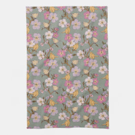 Gekke Slingerende Bloemen en Vogels Keukenhanddoek