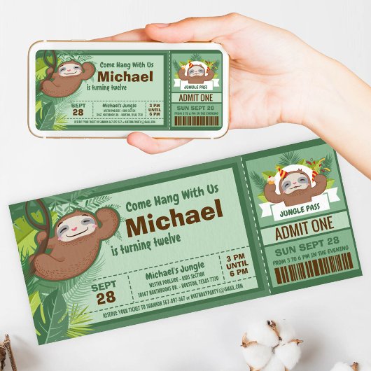 Gekke "Sloth Boy" Oerwoud Ticket Pass Birthday Par Kaart