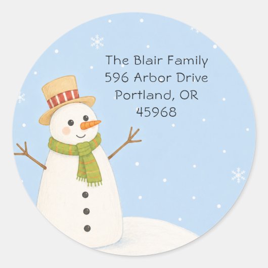 Gekke Sneeuwman Kerst Retouradres Sticker (Voorkant)