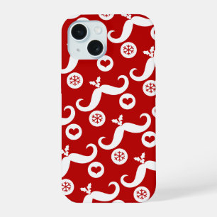 Gekke snor Funny Santa Face Sneeuwvlok Vakantie iPhone 15 Case