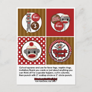 Gekke SOCK MONKEY Birthday Cupcake Topper SMR. Briefkaart