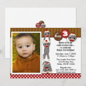 Gekke SOCK MONKEY Birthday Invitation SMR (foto) Kaart (Voorkant / Achterkant)