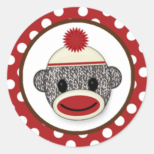 Gekke SOCK MONKEY Birthday Round sticker SMR #3