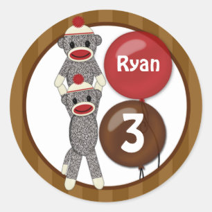 Gekke SOCK MONKEY Verjaardag Ronde sticker SMR #1