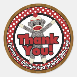 Gekke SOCK MONKEY Verjaardag Ronde sticker SMR #4