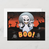 Gekke Spooky Ghost in een kerkhof! Halloween plezi Feestdagenkaart (Voorkant / Achterkant)