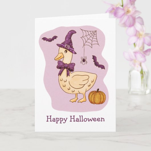 Gekke Spooky Goose and Pumpkin Kaart (Orchidee)