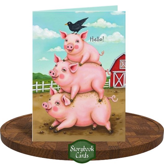 Gekke Stack Of Pigs Barnyard Fun Thinking Of You Kaart
