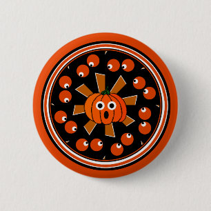 Gekke starende pompoenogen ronde button 5,7 cm
