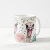 Gekke struisvogels met bloemenelegantie koffiemok (Voorkant rechts)