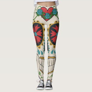 Gekke Sugar Skull Wit, Rood en Turquoise Legging