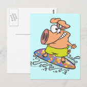 gekke surfer-varkens briefkaart (Voorkant / Achterkant)