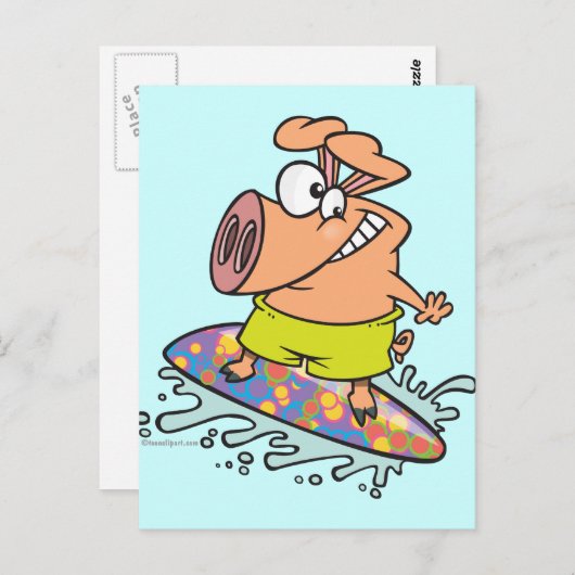 gekke surfer-varkens briefkaart (Voorkant / Achterkant)