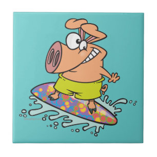 gekke surfer-varkens tegeltje