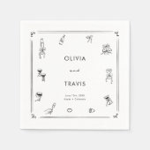 Gekke tekening zwart wit oud geld bruiloft servet (Voorkant)