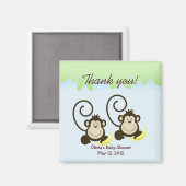 GEKKE TWIN MONKEYS Baby shower Favor Magnet (Voorkant / Achterkant)