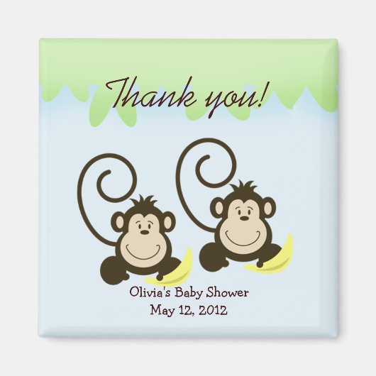 GEKKE TWIN MONKEYS Baby shower Favor Magnet (Voorkant)