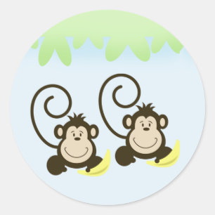 GEKKE TWIN MONKEYS Envelope Seals - Blauw Ronde Sticker