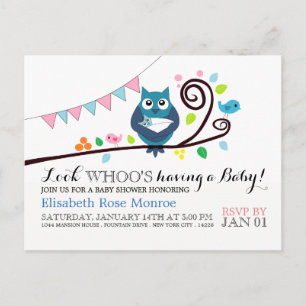 Gekke Uil Baby Shower Uitnodiging Briefkaart