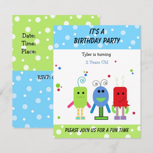 Gekke uitnodiging van Monsters Birthday (Voorkant / Achterkant)