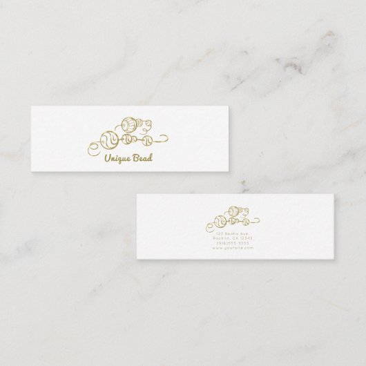 Gekke unieke gouden kralen op een string mini visitekaartje (Voorkant / Achterkant)
