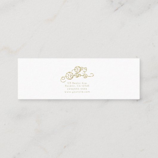 Gekke unieke gouden kralen op een string mini visitekaartje (Achterkant)