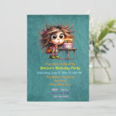 Gekke verjaardag meisje het maken van een wens kaart (Staand voorkant)