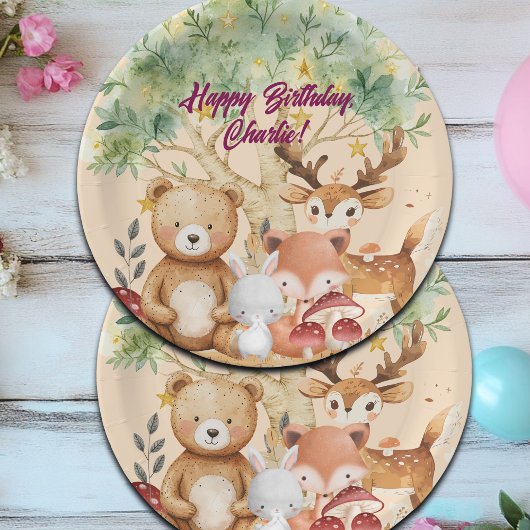 Gekke Verjaardag van bosdieren Papieren Bordje